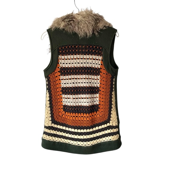 Elevenses Anthropologie Dark Green Salt Creek Vest Crochet Back Granny size XS - Picture 4 of 8